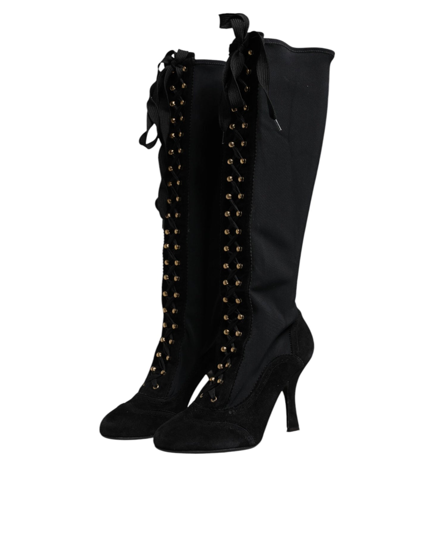 Black Lace Up Heels High Boots Shoes