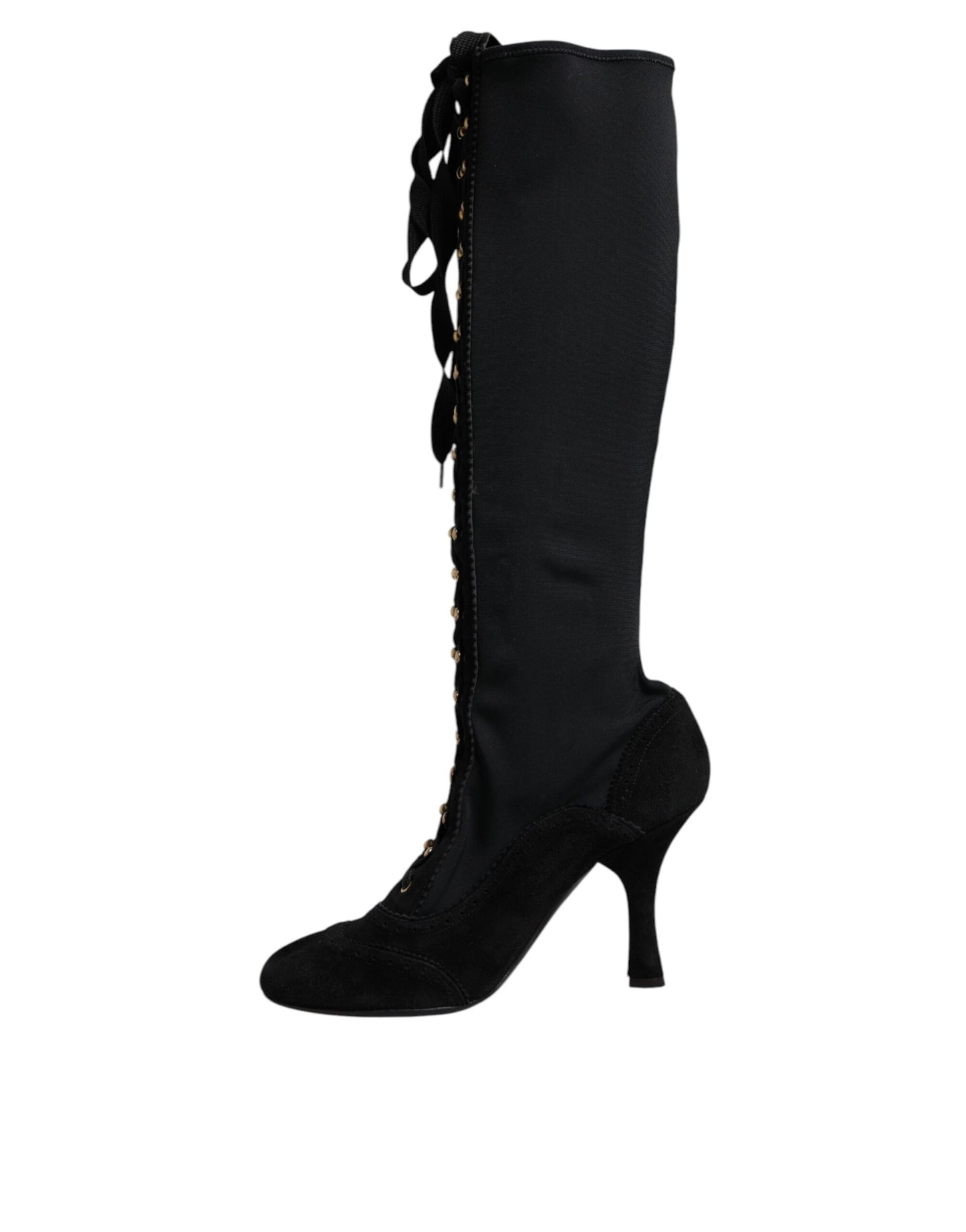 Black Lace Up Heels High Boots Shoes