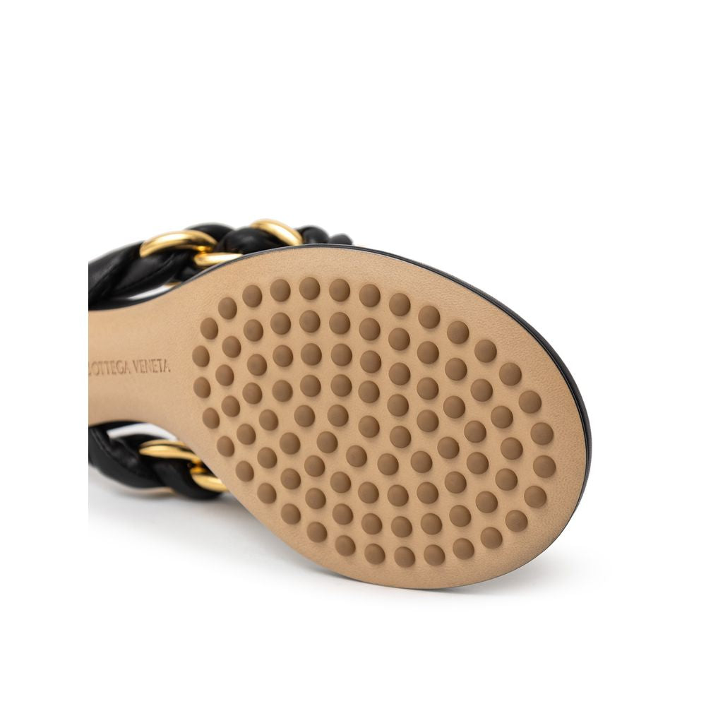 Black Leather Flip-Flop Sandals