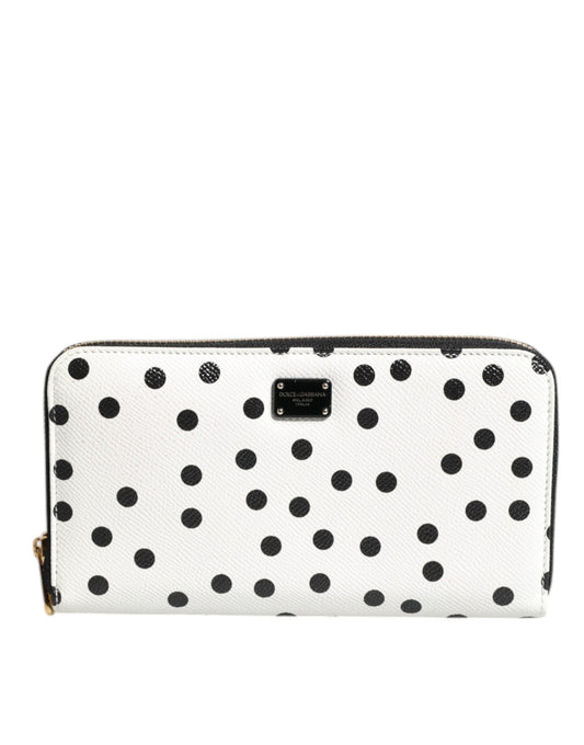 White Black Striped Leather Zip Around Continental Wallet