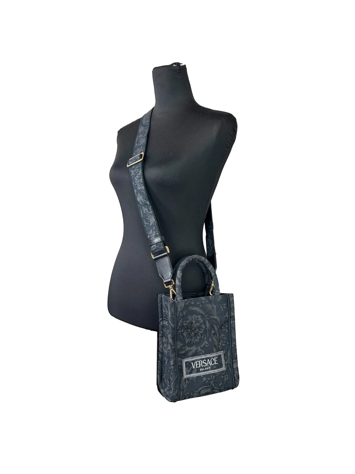 Athena Barocco Mini Top Handle Tote Crossbody Bag Black