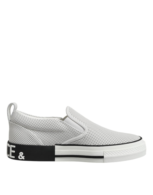 White Dotted Leather Slip On Men Sneakers Shoes