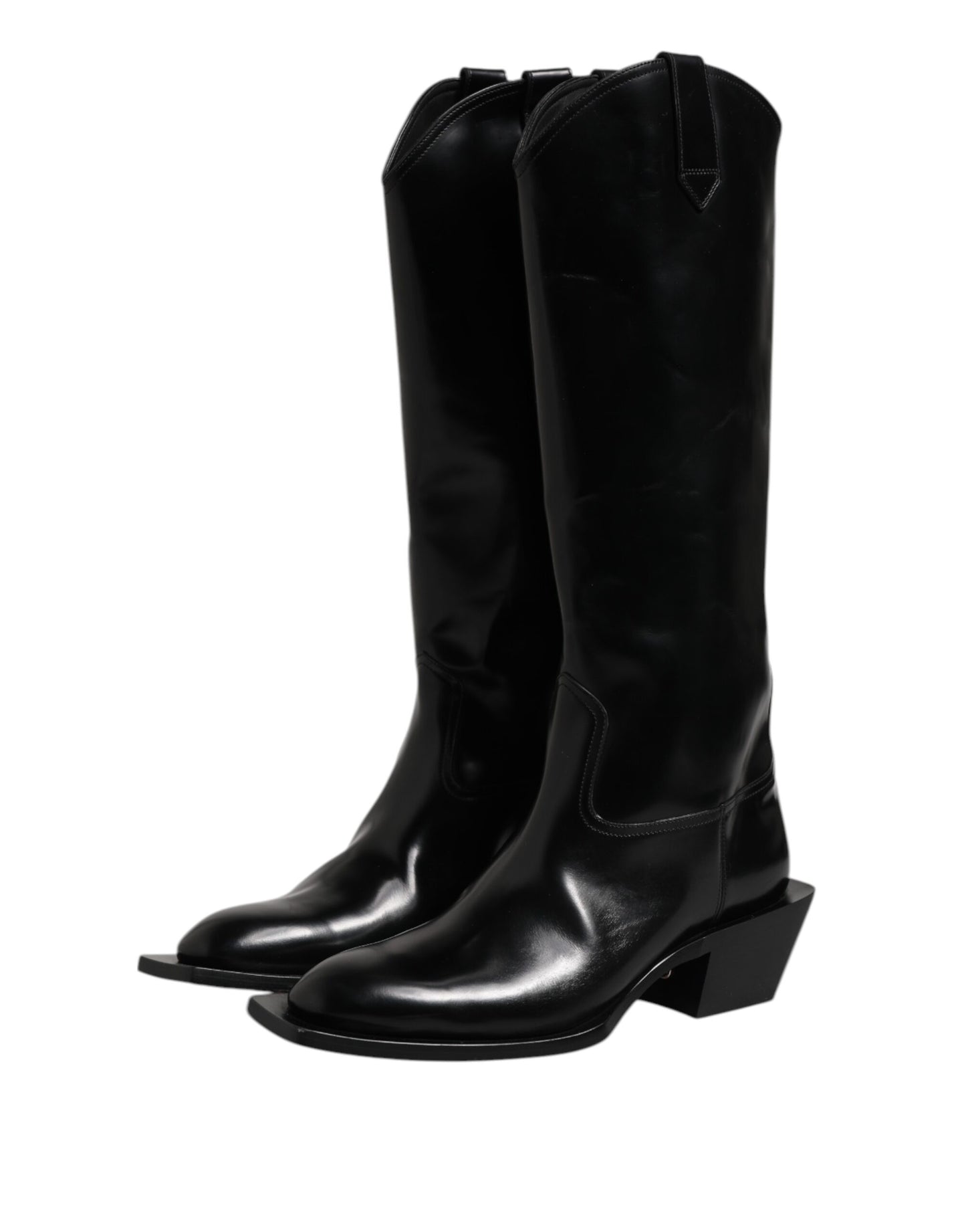 Black Calfskin Leather Logo High Boots Shoes