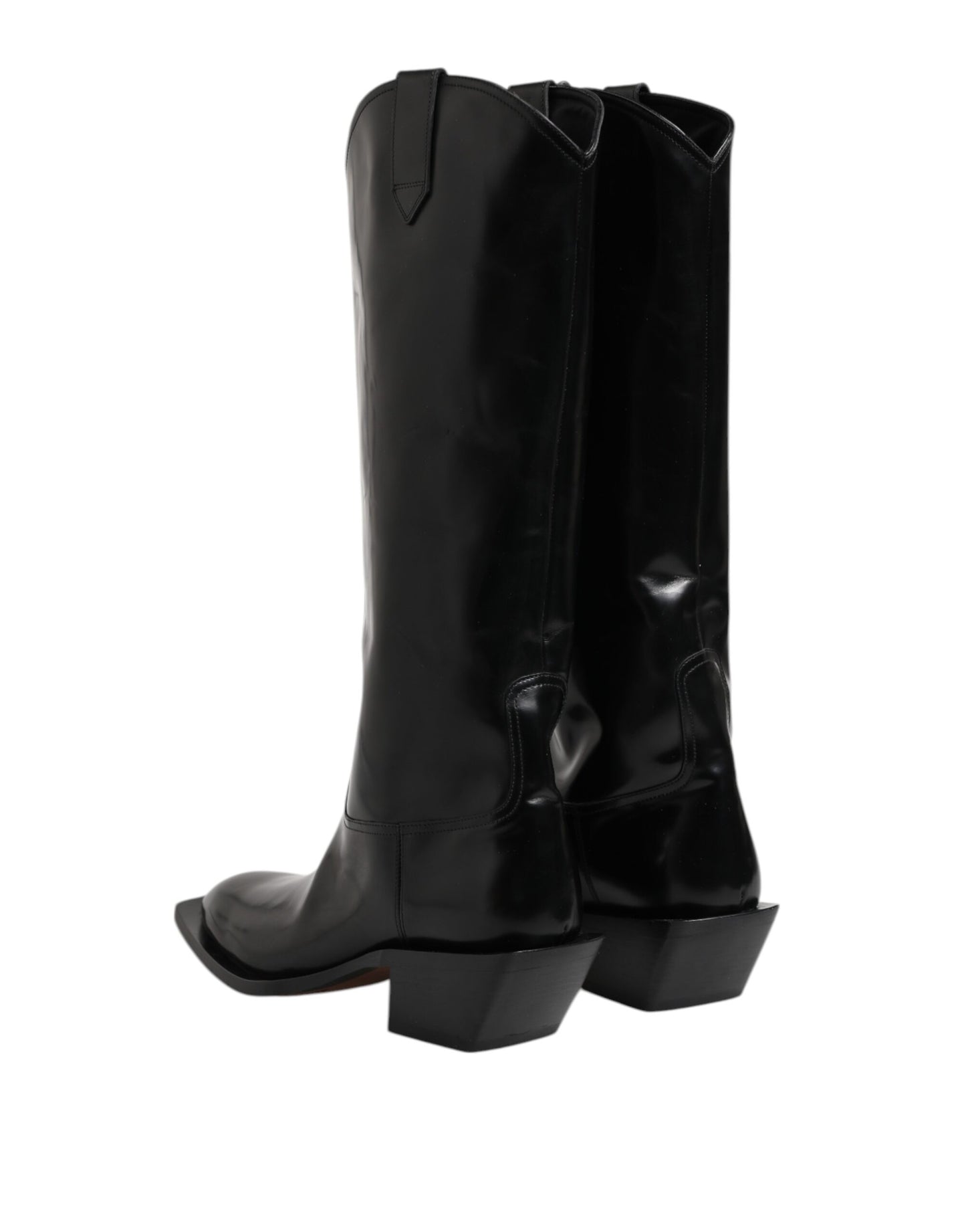 Black Calfskin Leather Logo High Boots Shoes