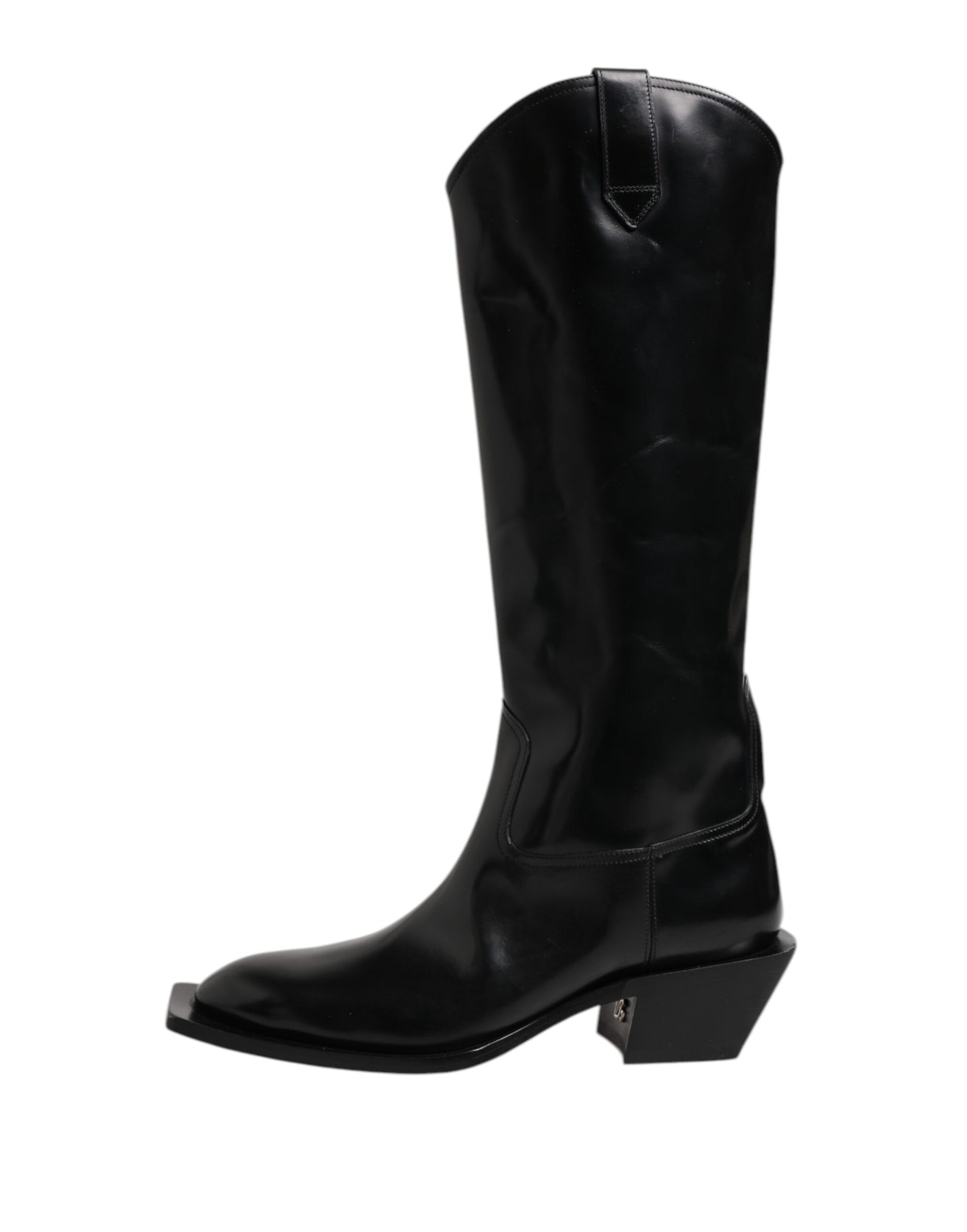 Black Calfskin Leather Logo High Boots Shoes
