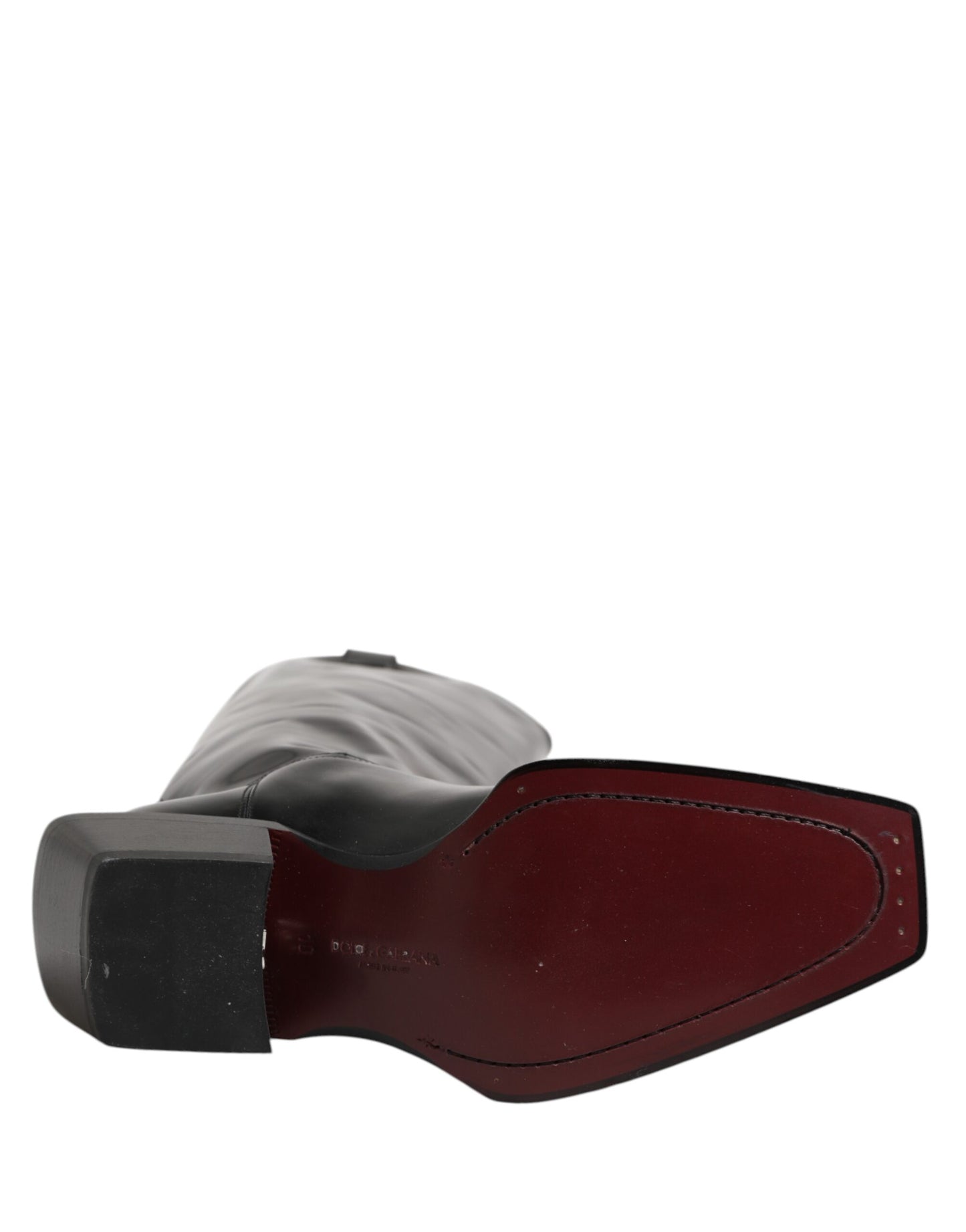 Black Calfskin Leather Logo High Boots Shoes