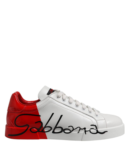White Red Logo Low Top Leather Sneakers Shoes