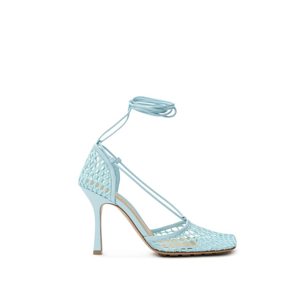 Blue Fabric And Leather Stiletto Heel Sandals