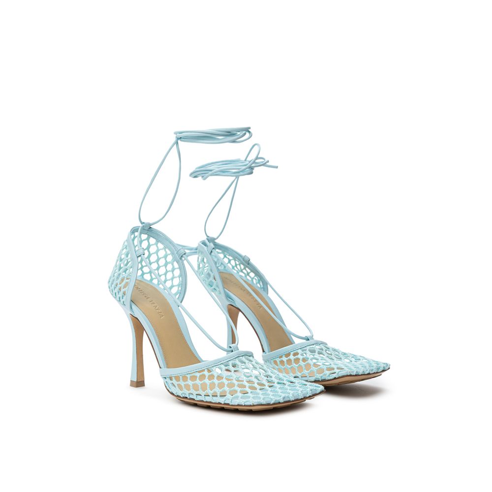 Blue Fabric And Leather Stiletto Heel Sandals