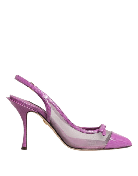 Purple Leather Mesh High Heels Slingback Shoes