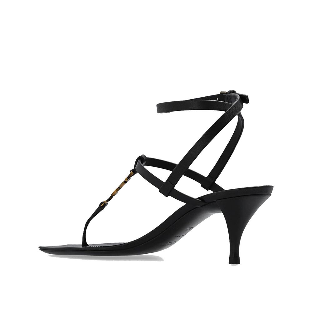 Black Calfskin Stiletto Heel Sandals