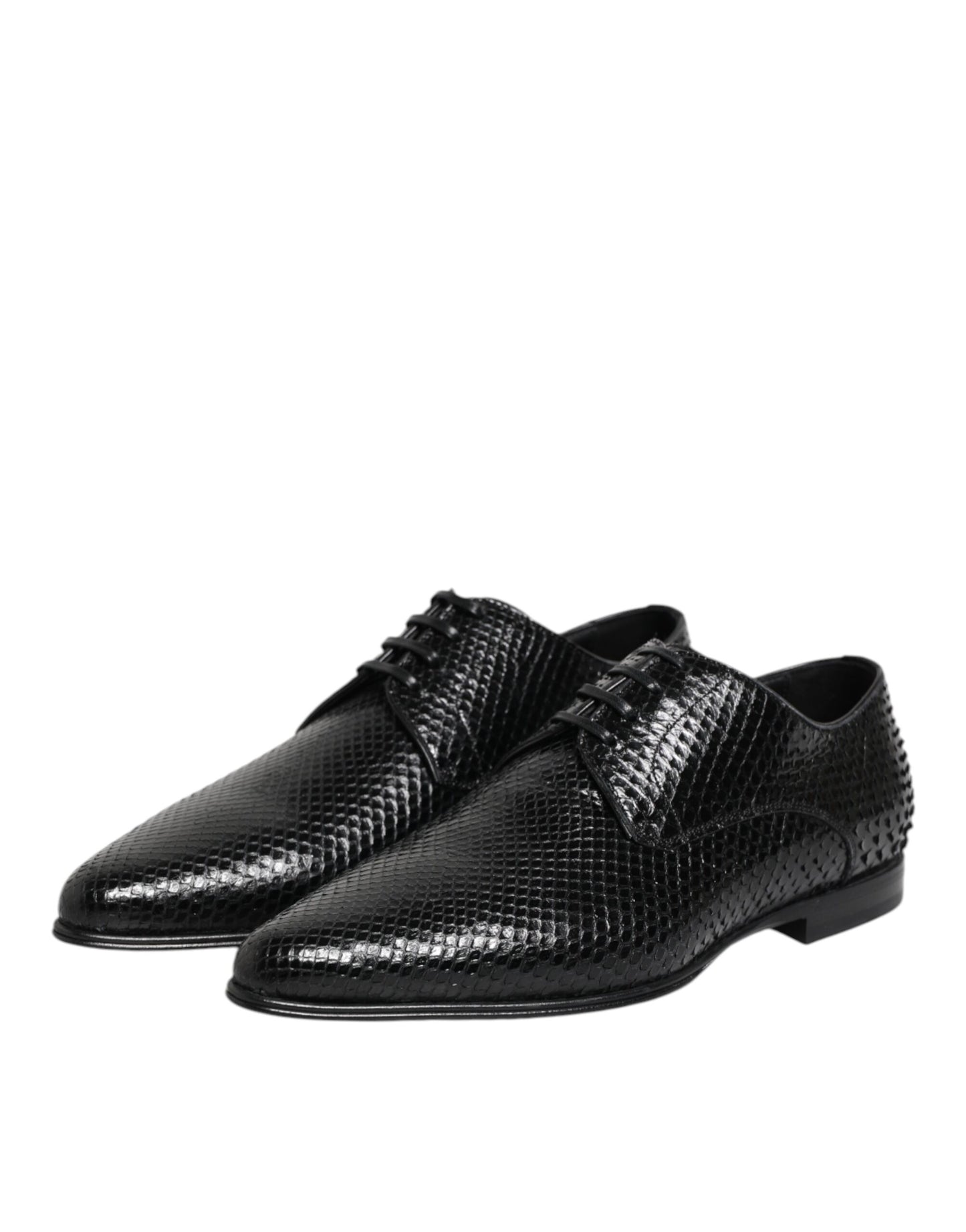 Black Exotic Leather Lace Up Derby Shoes