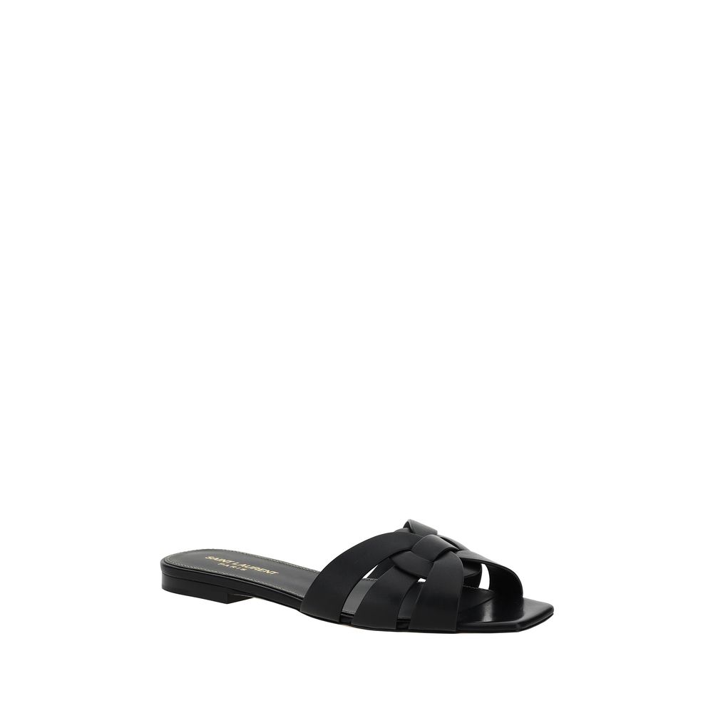 Black Calf Leather Bos Taurus Flat Sandals