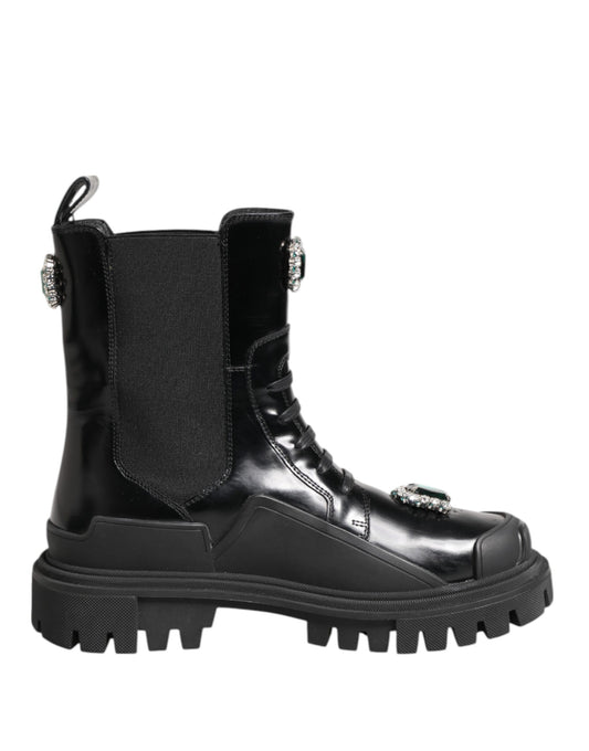 Black Crystal Embellished Combat Boots Shoes