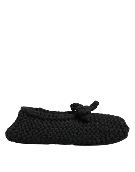 Black Wool Knit Slip On Ballerina Flats Shoes