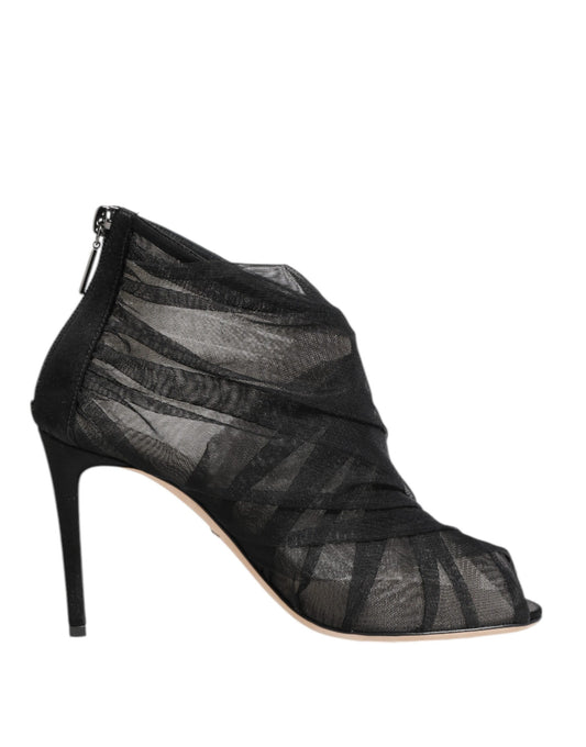 Black Mesh Stiletto Heels Ankle Boots Shoes