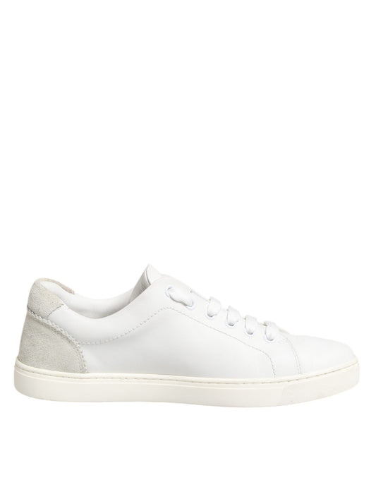 White Gray Leather Low Top Sneakers Shoes
