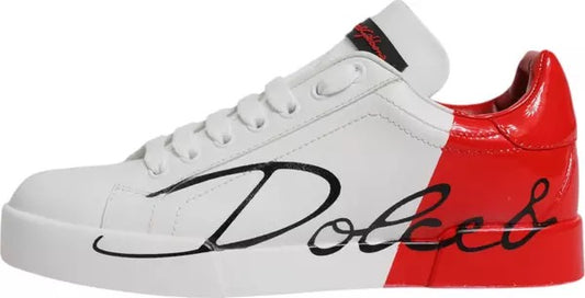 White Red Logo Portofino Sneakers Shoes