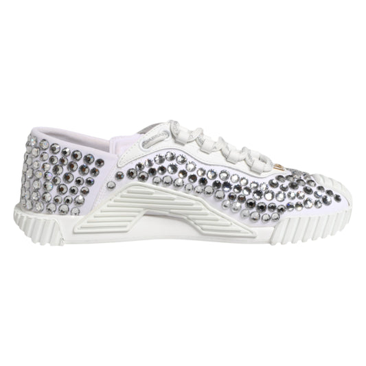 White NS1 Canvas Leather Embellished Sneakers Shoes
