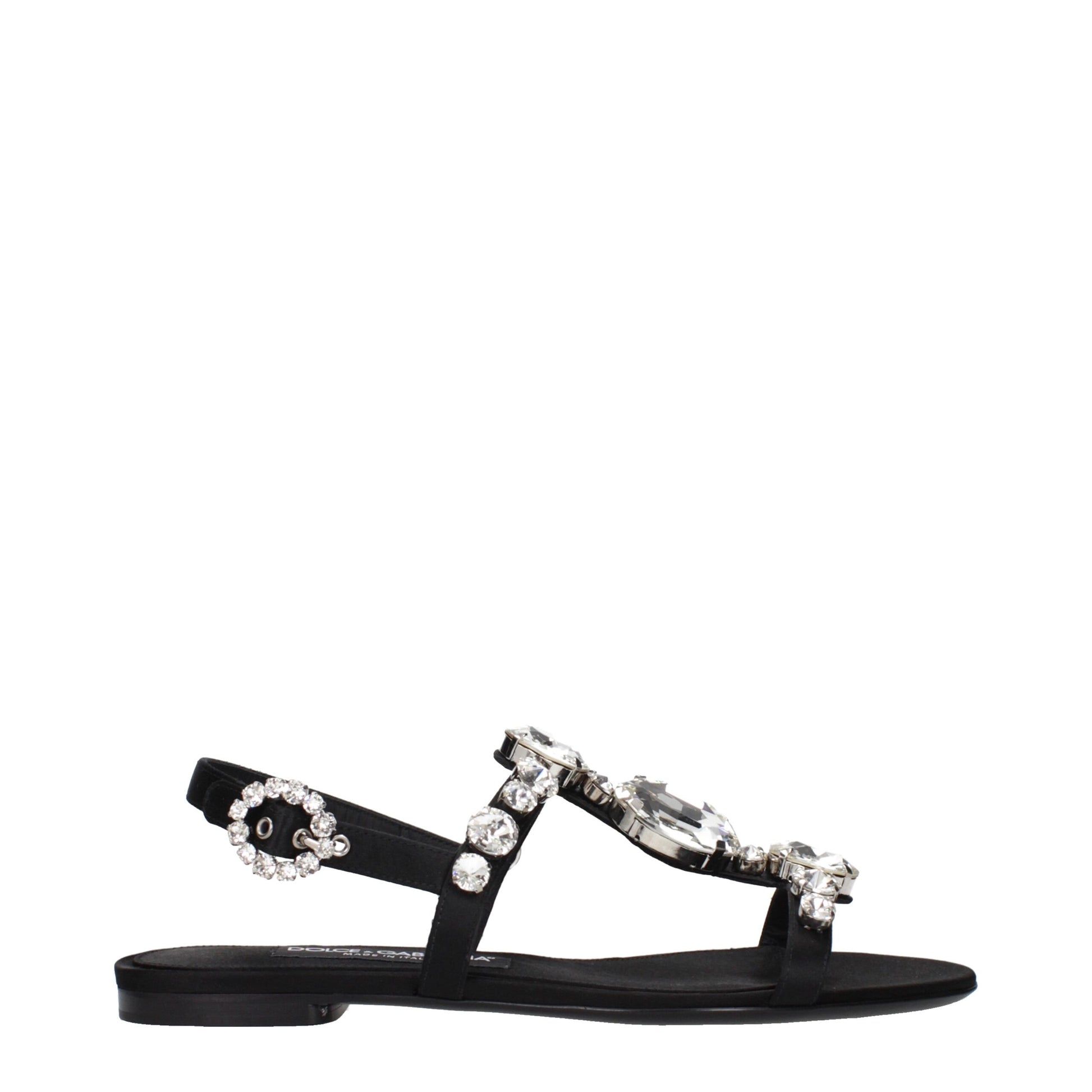 Black Satin Flat Sandals