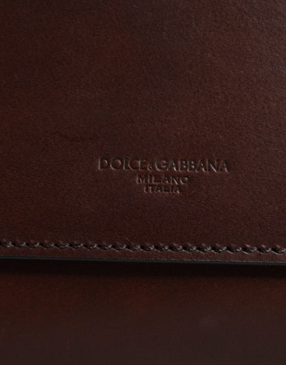 Brown Leather Logo Embossed Crossbody Bag