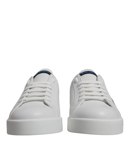 White Blue Leather Logo Low Top Sneakers Shoes