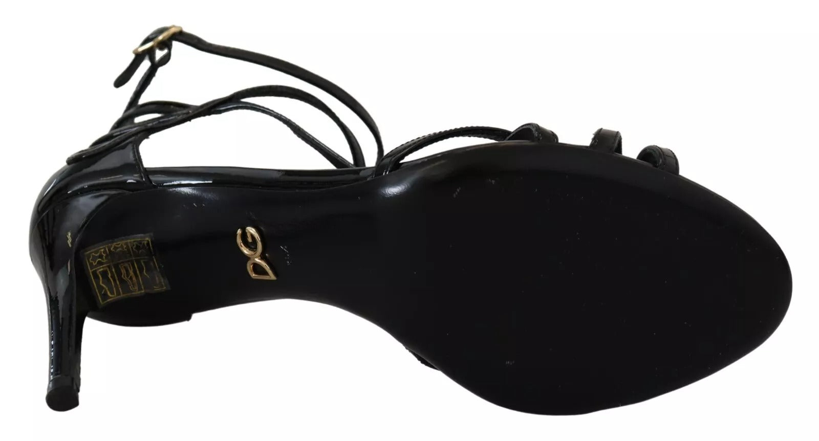 Black Leather Stiletto Heels Sandals Shoes