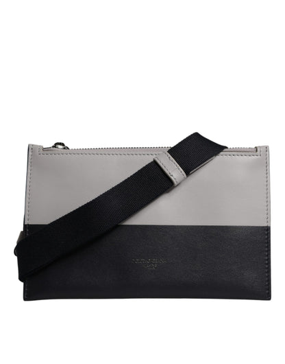 Black White Leather Logo Embossed Crossbody Bag