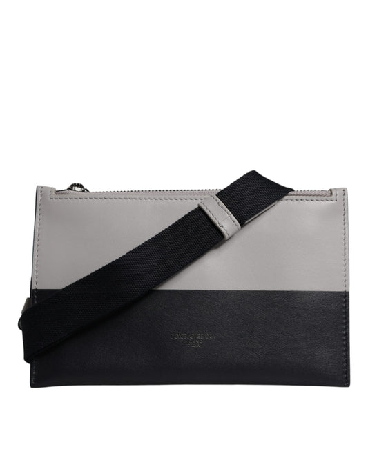 Black White Leather Logo Embossed Crossbody Bag