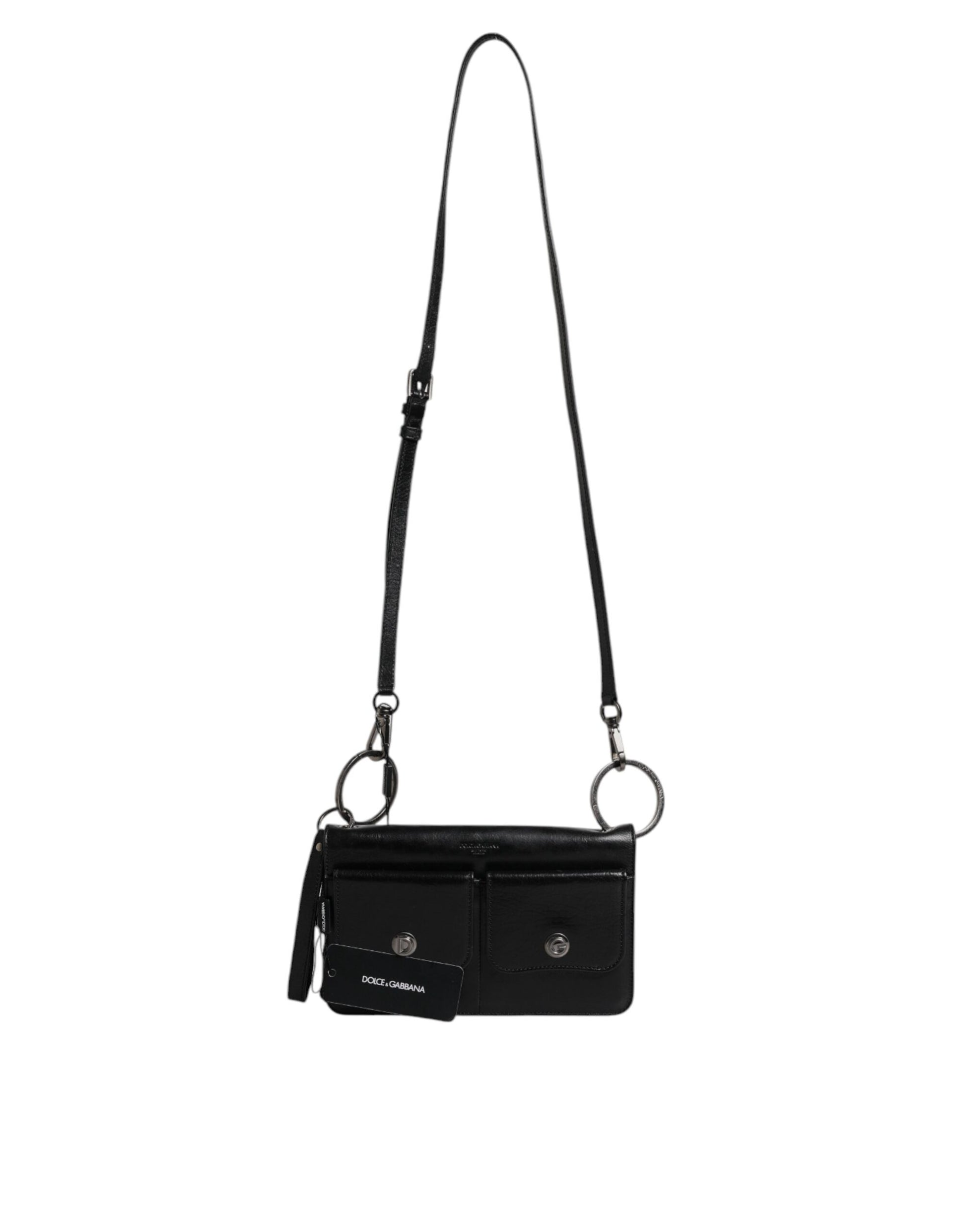 Black Leather Logo Purse Shoulder Crossbody Bag