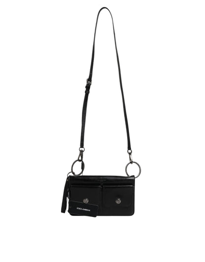 Black Leather Logo Purse Shoulder Crossbody Bag