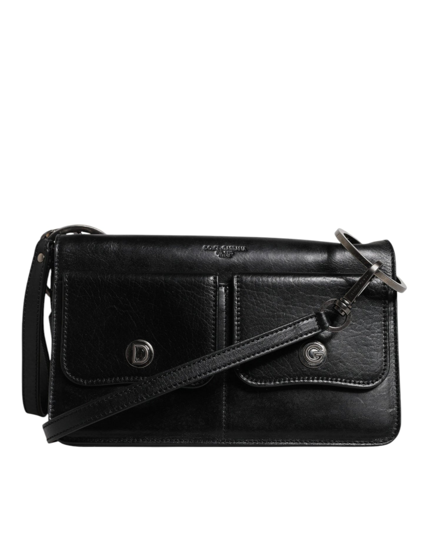 Black Leather Logo Purse Shoulder Crossbody Bag