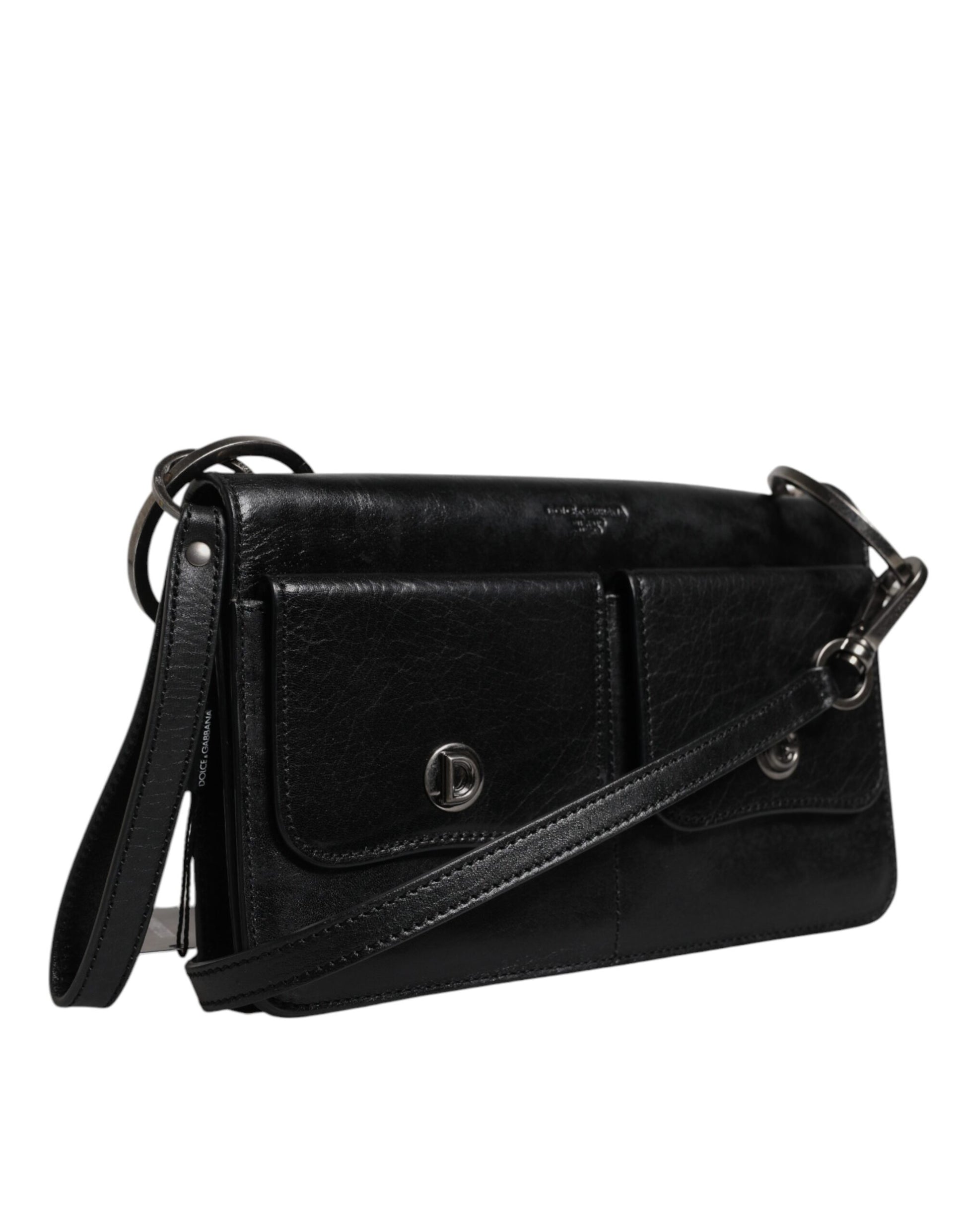 Black Leather Logo Purse Shoulder Crossbody Bag