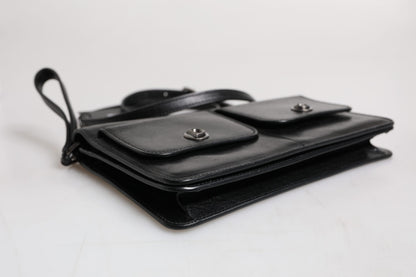 Black Leather Logo Purse Shoulder Crossbody Bag