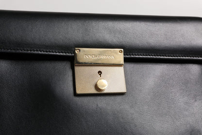 Black Leather Logo Plaque Document Briefcase Bag