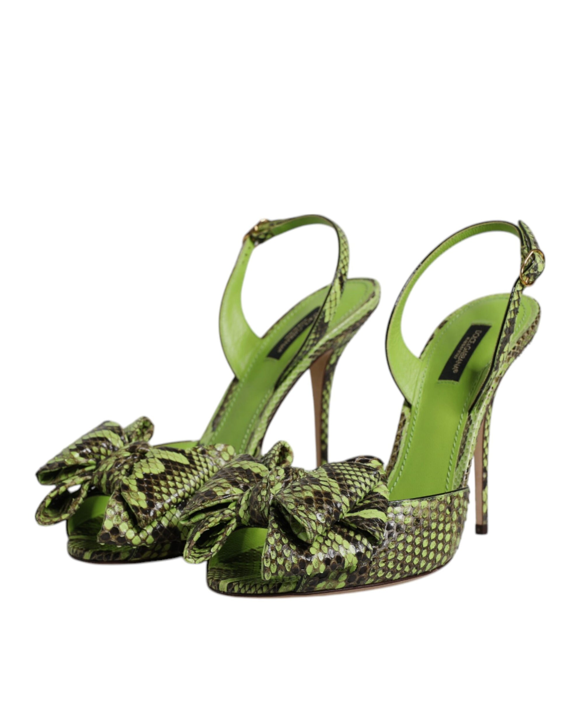 Green Python Leather Heels Sandals Shoes