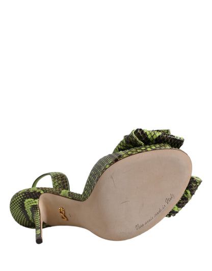 Green Python Leather Heels Sandals Shoes