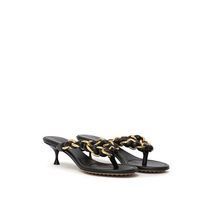 Black Leather Flip-Flop Sandal