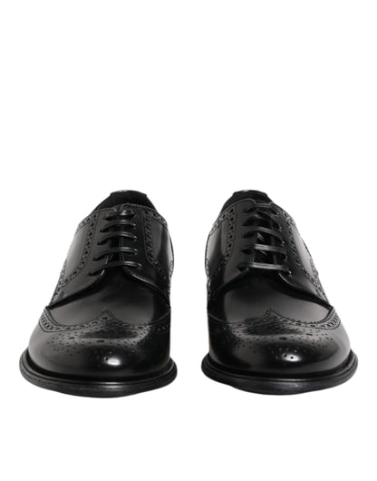Black Leather Derby Wingtip Formal Shoes