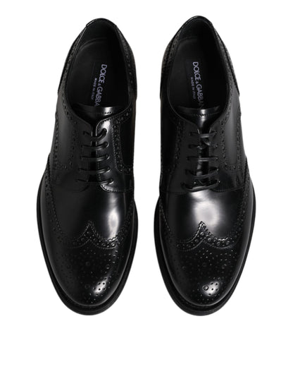 Black Leather Derby Wingtip Formal Shoes
