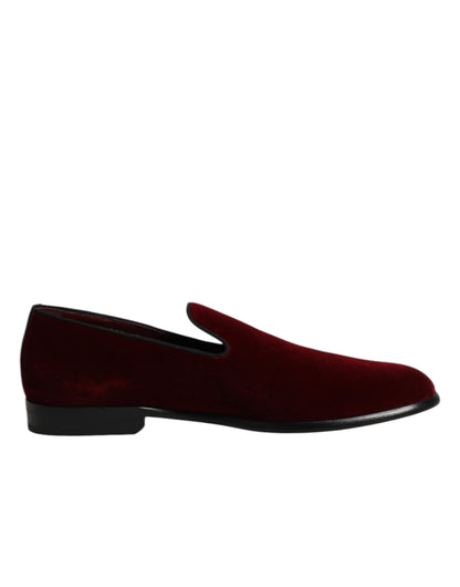 Red Cotton Velvet Slip On Loafers Formal Shoes