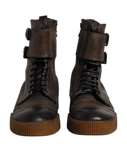 Brown Horse Leather Mid Calf Boots Shoes