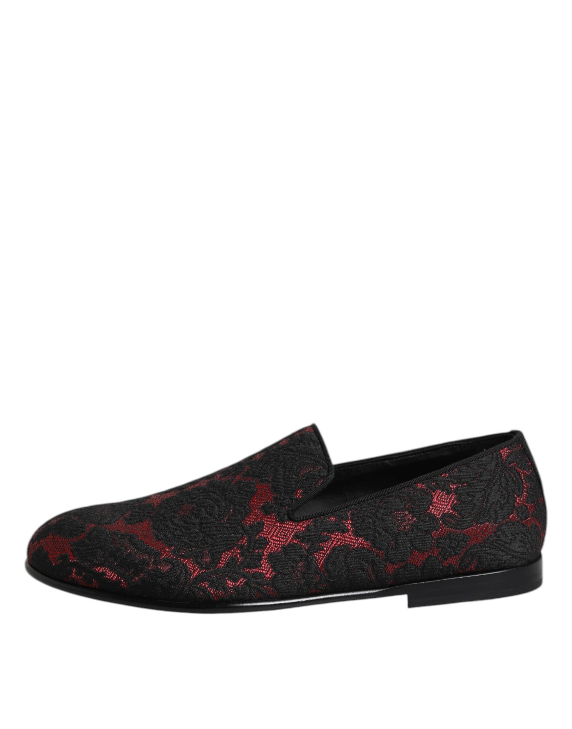 Red Black Jacquard Slip On Loafers Shoes