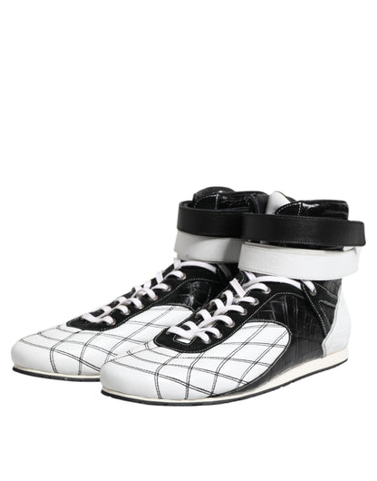 Black White Leather High Top Sneakers Shoes