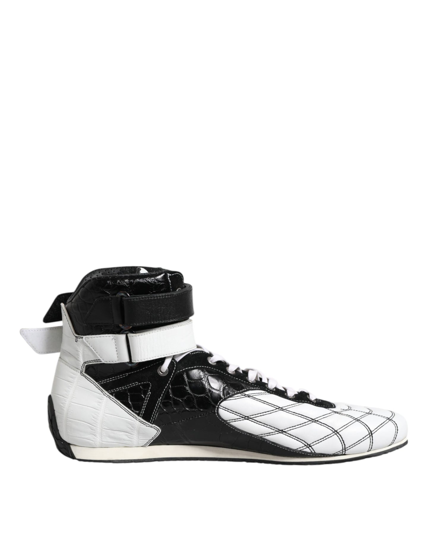 Black White Leather High Top Sneakers Shoes