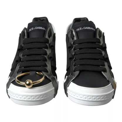 Black Leather Low Top Sneakers Portofino Shoes