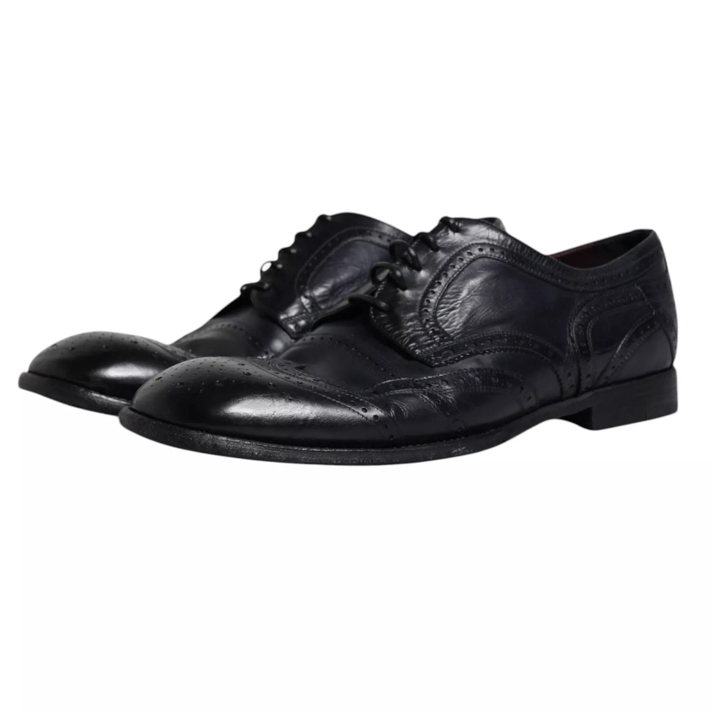 Dark Blue Leather Derby Wingtip Formal Shoes