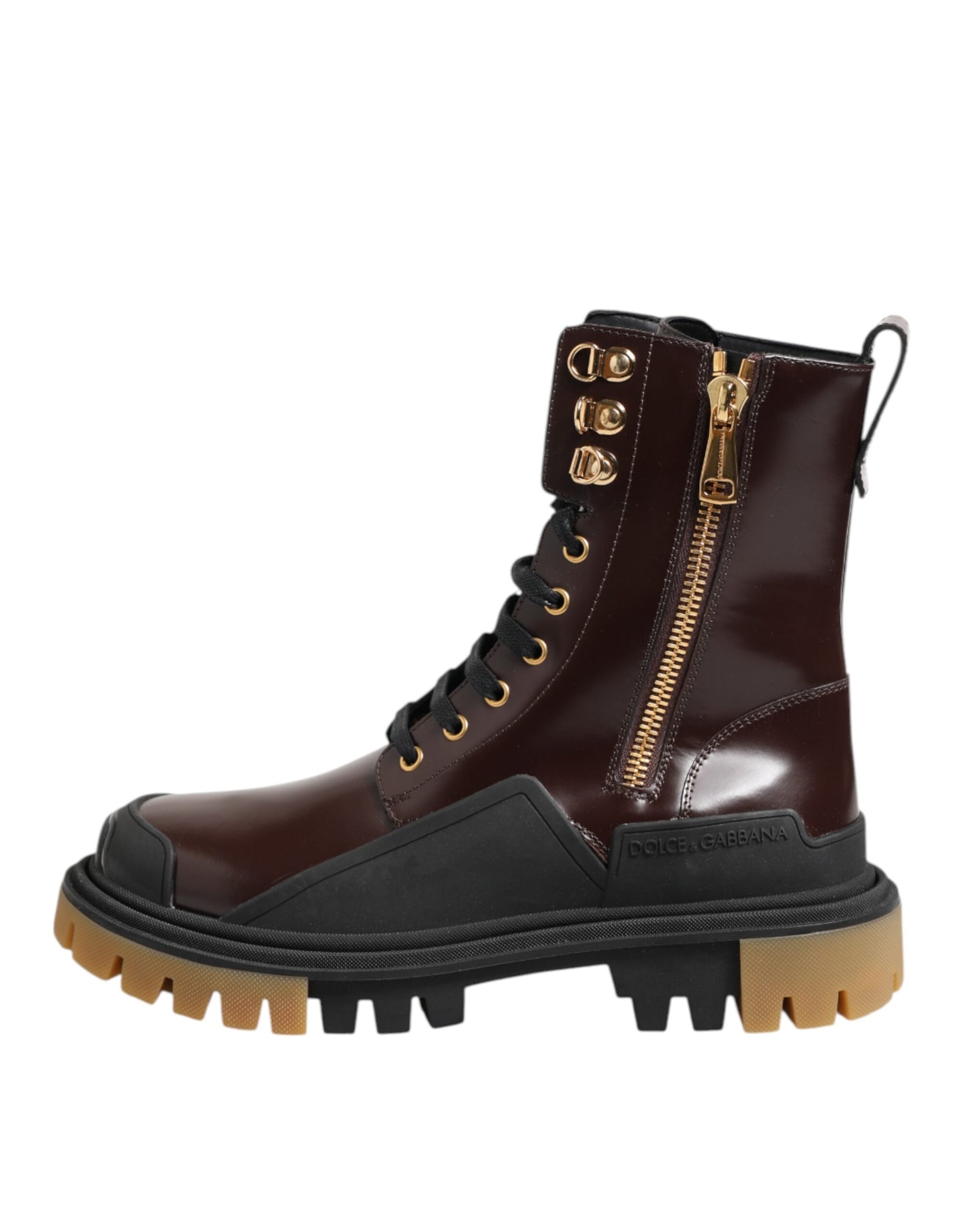 Brown Black Leather Boots Zipper Lace Up Shoes