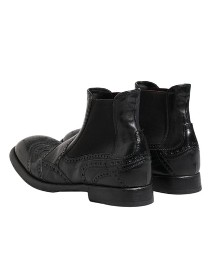 Black Leather Ankle Boots Slip On Shoes