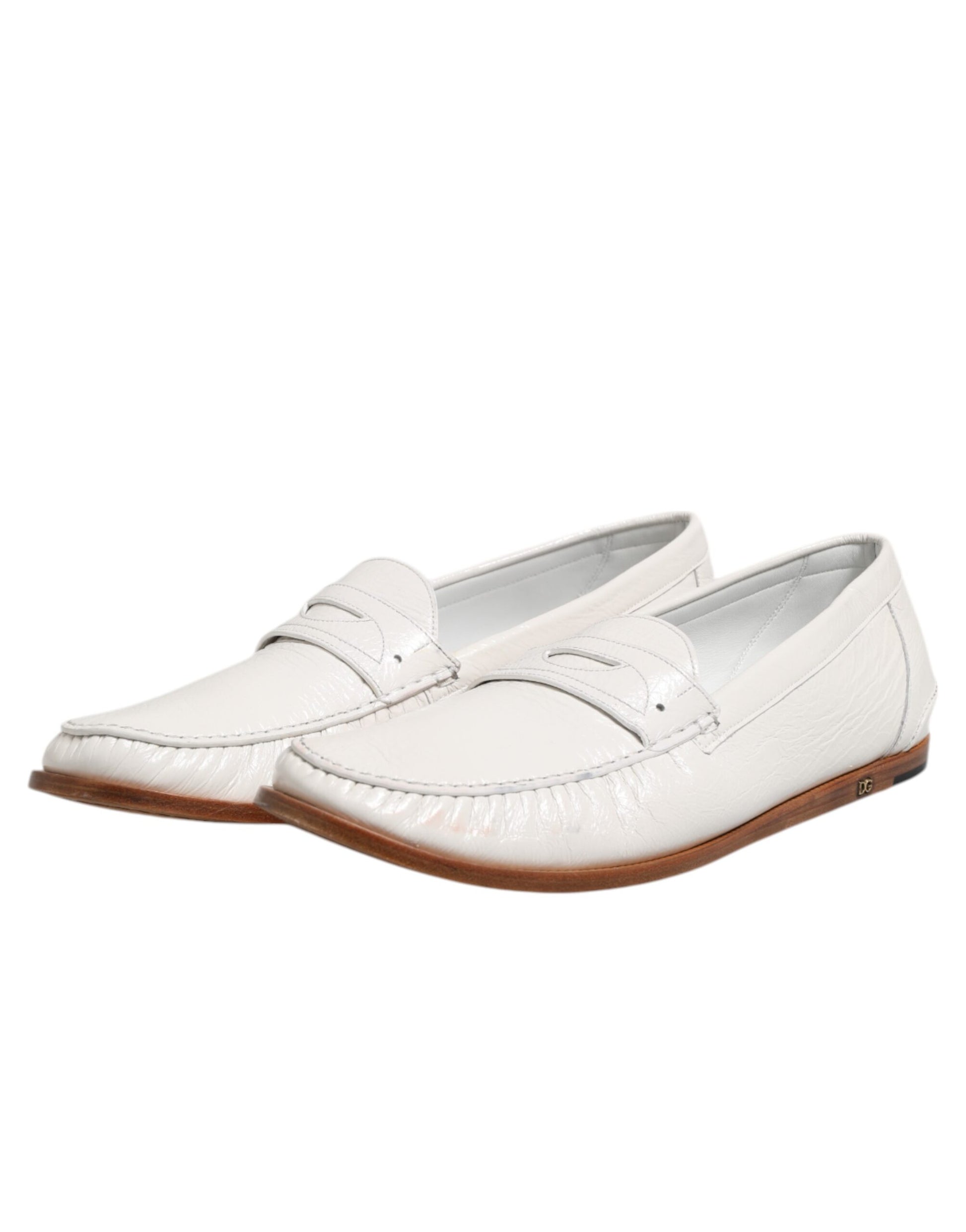 White Leather Loafers Moccasins Slip On Shoes